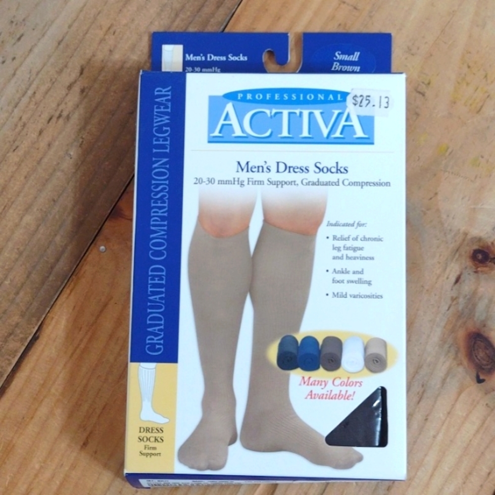 Activa 20-30mmHg Firm Support Graduated Compression Men's Dress Socks Brown NWT